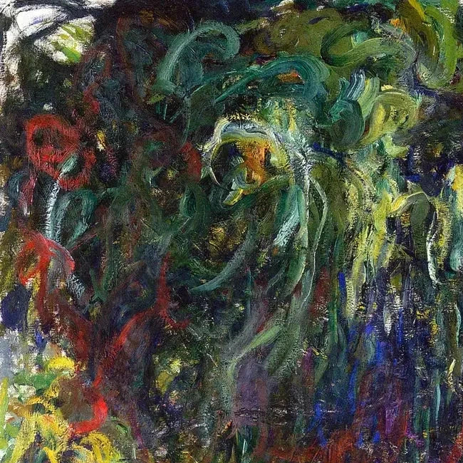 Détail des branches vertes, rouges et jaunes du Saule pleureur W1942 de Claude Monet