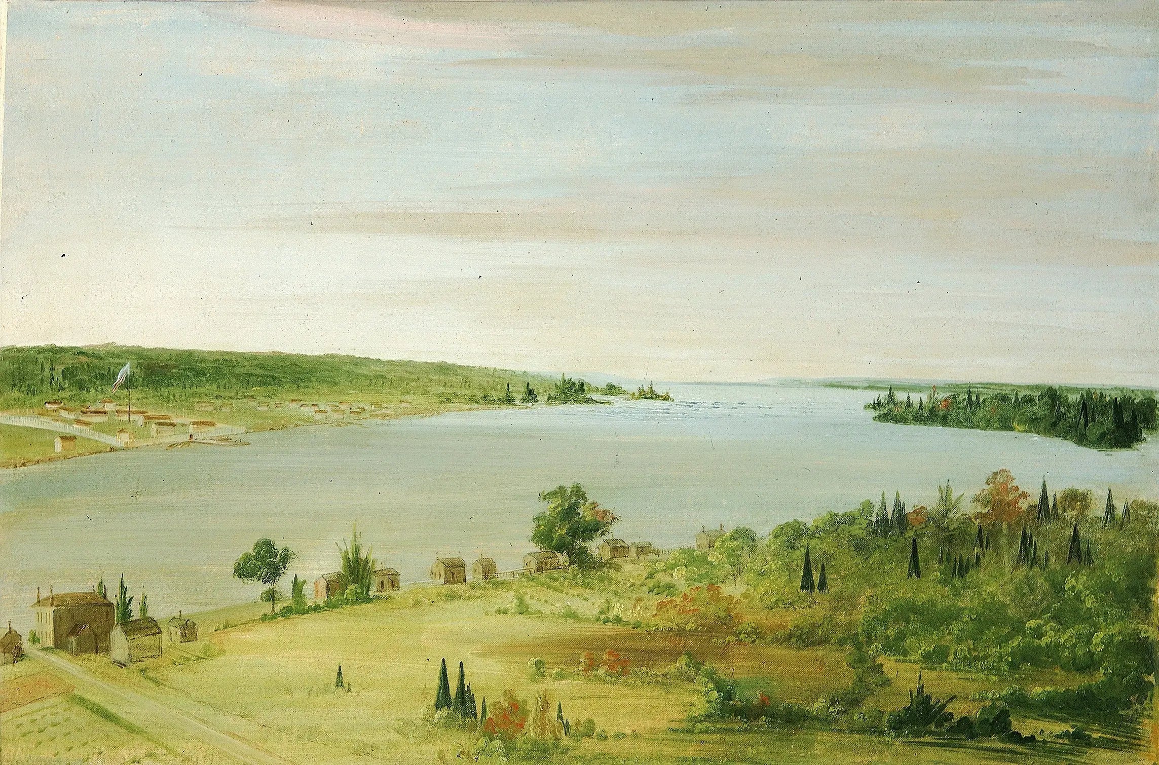 Sault Ste. Marie montrant la garnison américaine au loin - George Catlin - Alpha Reproduction