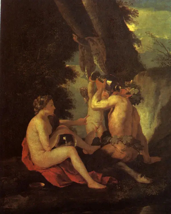 Scène bachique ou Nymphe et satyre buvant - Nicolas Poussin image 1 reproduction artisanale de tableau