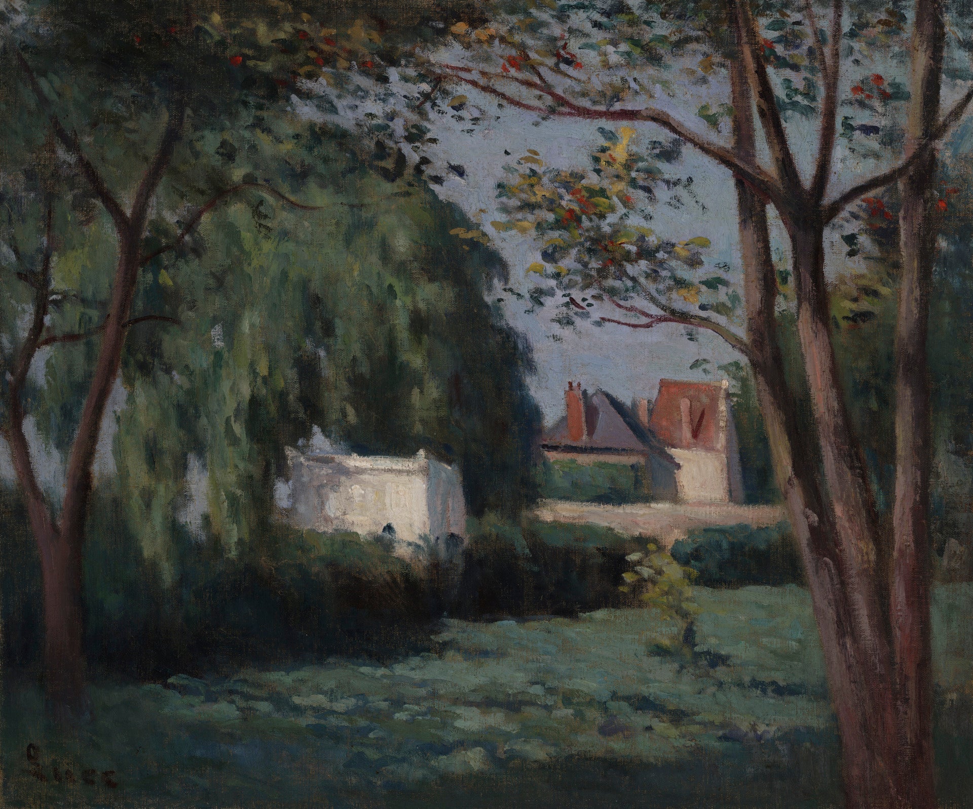 Scène champêtre avec trois maisons et un arbre - Maximilien Luce - Alpha Reproduction