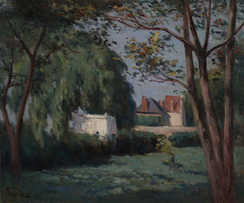 Scène campestre con tre case e un albero - Maximilien Luce