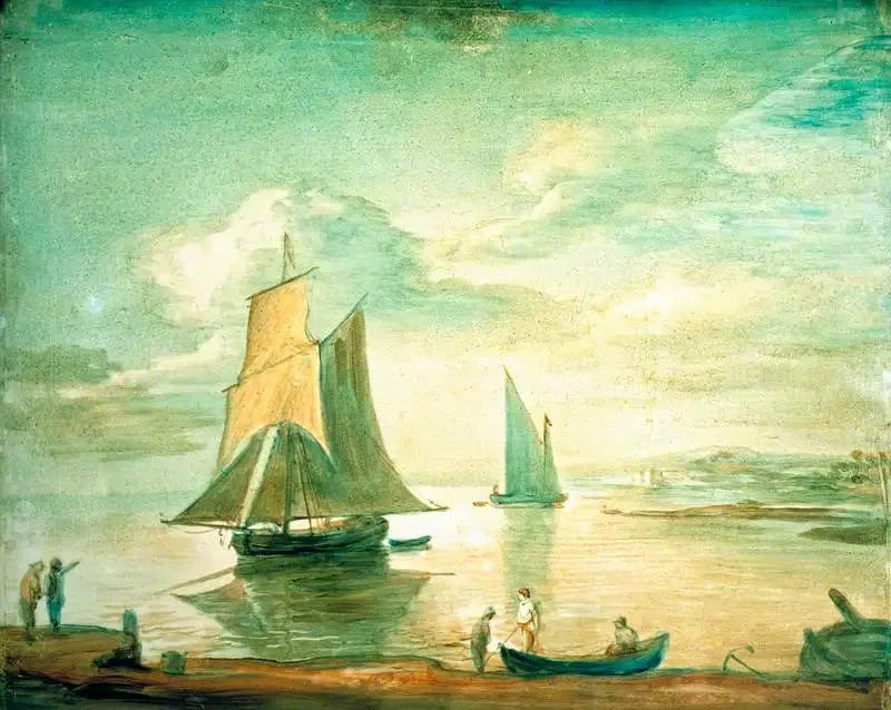 Scène côtière con barche a vela e a remi e personaggi sulla riva - Thomas Gainsborough