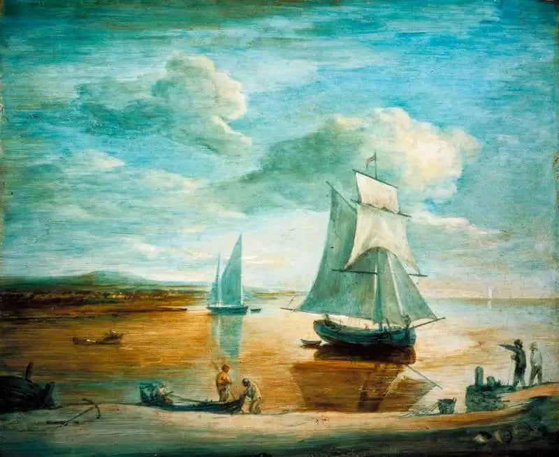 Scène côtière con barche a vela e a remi e personaggi sulla riva - Thomas Gainsborough