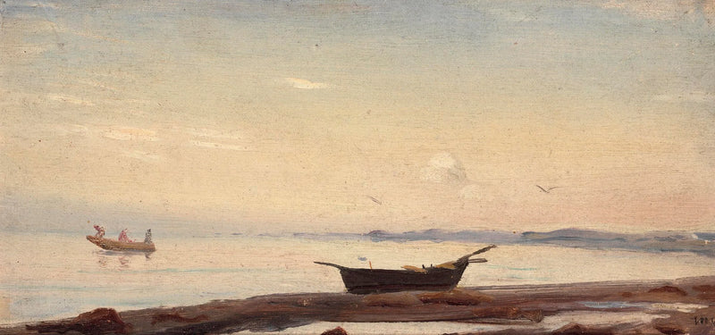 Scena costiera di Skagen con una piccola barca sulla spiaggia. - Michael Peter Ancher