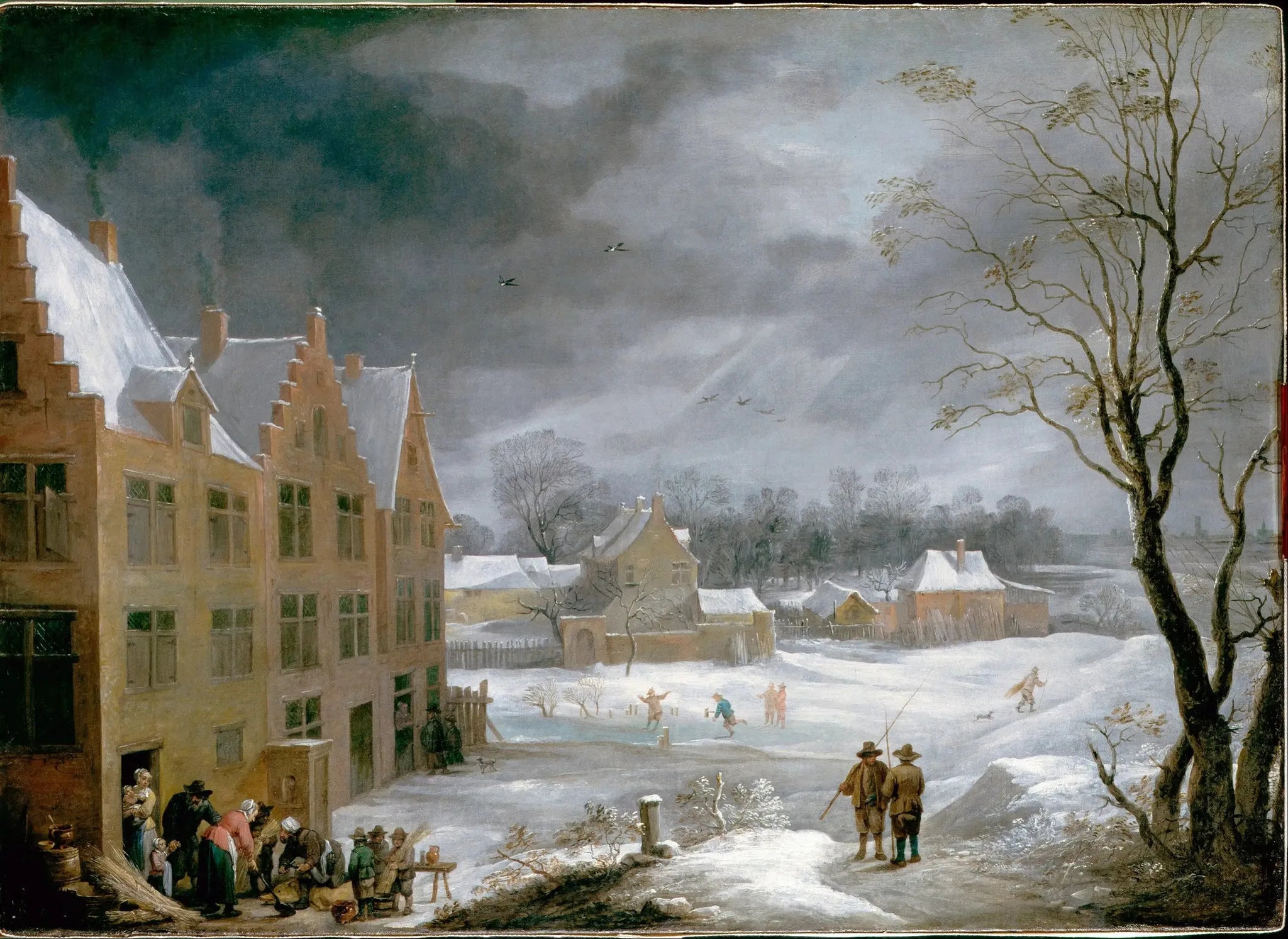 Scène d'hiver avec un homme tuant un cochon - David Teniers le Jeune image 1 reproduction d’œuvre d’art à l’huile