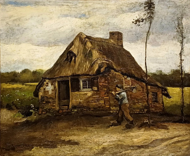 Scena di un cottage con un contadino che torna a casa - Vincent van Gogh