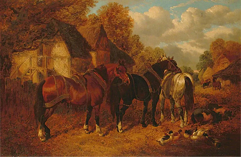 Scène di fattoria con cavalli da tiro - John Frederick Herring, Sr.