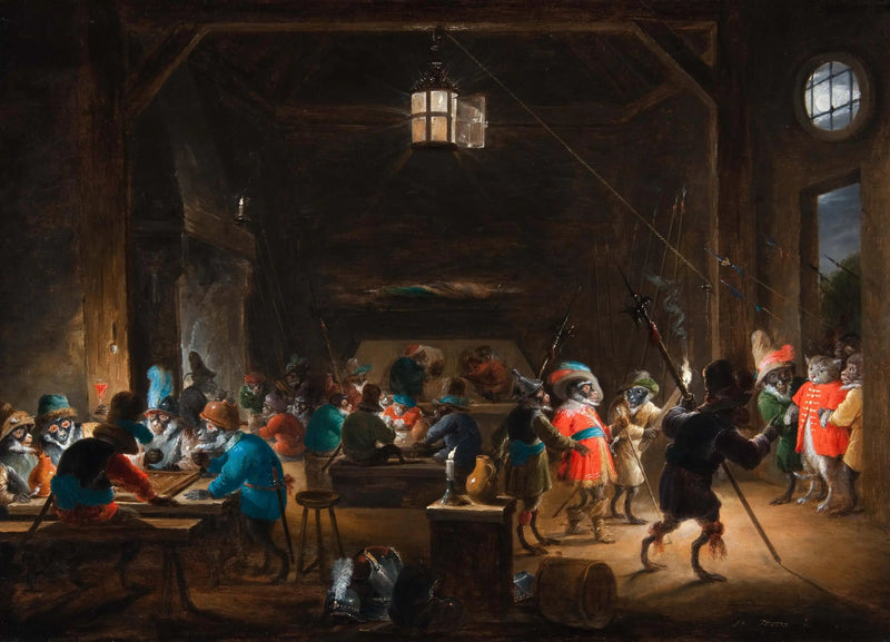 Scène di guardia con soldati scimmia - David Teniers il Giovane