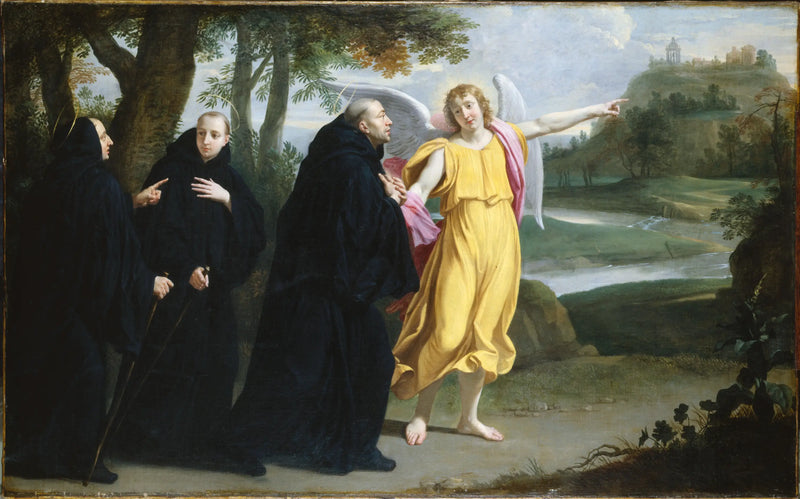 Scène de la vita di san Benedetto : l'angelo che indica a san Benedetto la posizione del monastero del monte Cassino - Philippe de Champaigne