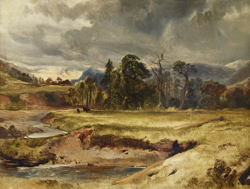 Scène di un fiume scozzese con bestiame in un prato - Edwin Henry Landseer
