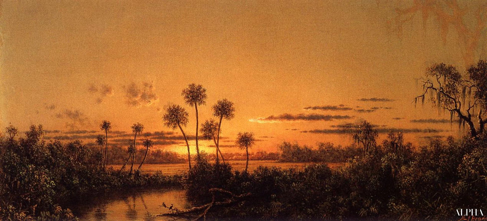Reproduction du tableau « Scène de rivière en Floride : Début de soirée, après le coucher du soleil - Martin Johnson Heade » par Alpha Reproduction en peinture à l’huile