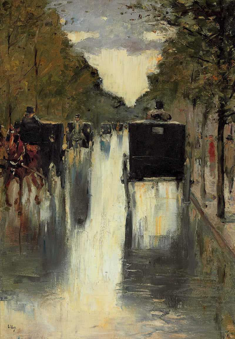 Scena di strada di Berlino con carrozze trainate da cavalli - Lesser Ury