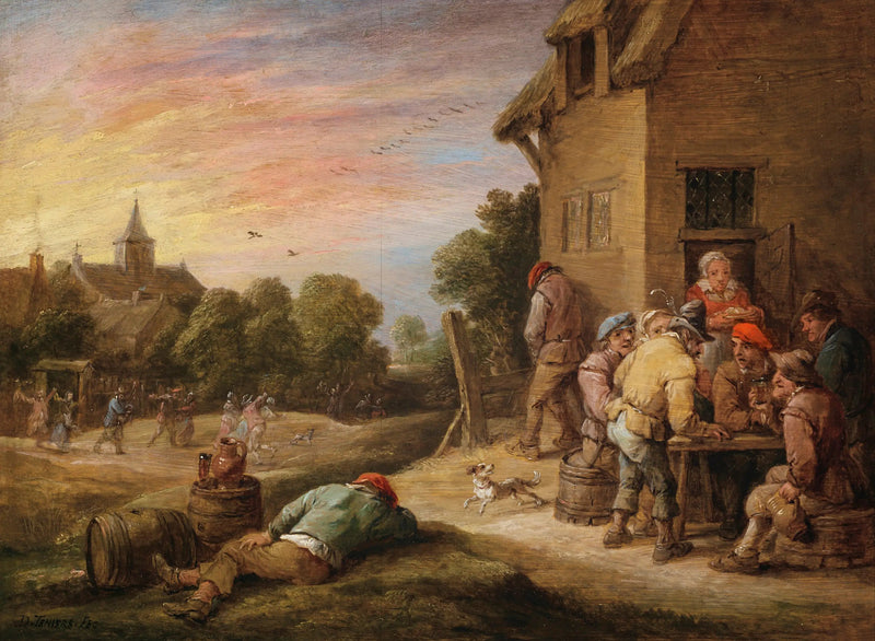 Scène di villaggio con contadini che fanno festa davanti a una locanda - David Teniers il Giovane