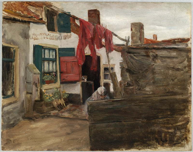 Scène di un villaggio olandese con biancheria stesa - Max Liebermann