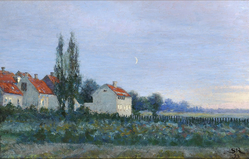 Scène du soir con case e pioppi. - Peder Severin Krøyer