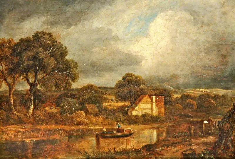 Scène fluviale con una chiatta e dei chalet - John Constable