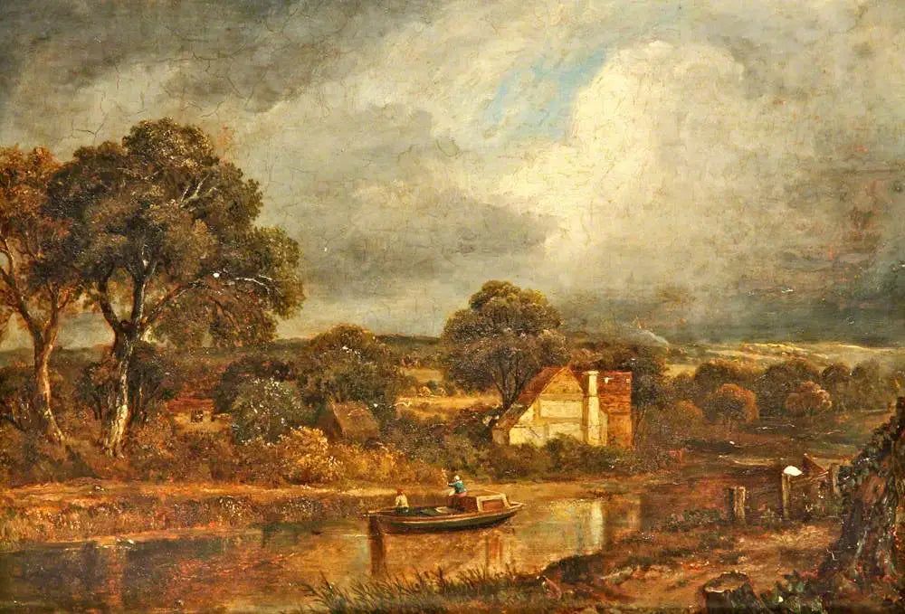 Scène fluviale avec une péniche et des chalets - John Constable image 1 reproduction réalisée par Alpha Reproduction