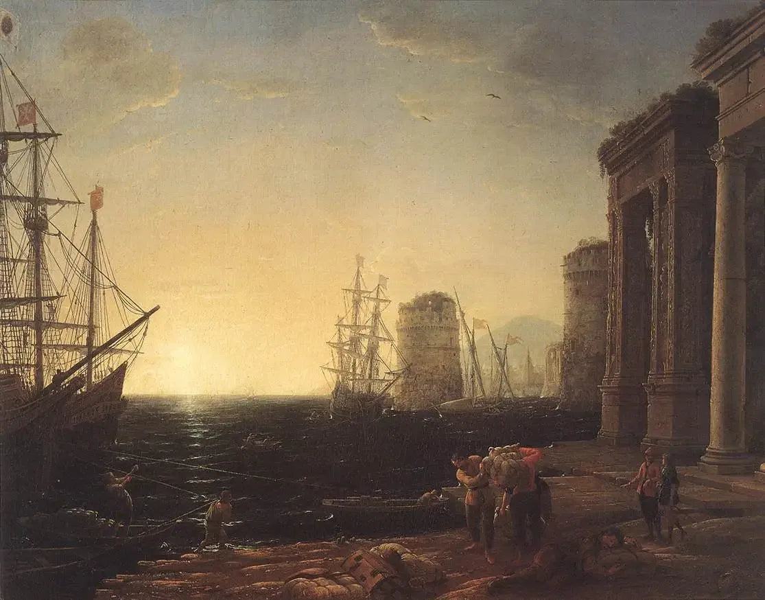 Scène portuaire au coucher du soleil - Claude Lorrain image 1 tableau peint à l’huile sur toile