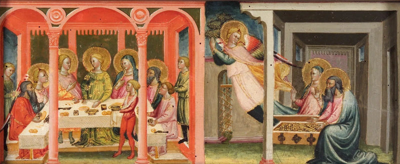 Scene della storia di Tobia (matrimonio di Tobia e Sara; l'arcangelo lascia Tobit e Anna) - Bicci di Lorenzo