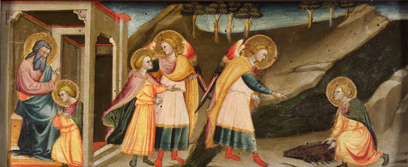 Scene di Tobia (Tobia fa i suoi addii al padre; Le peregrinazioni di Tobia e dell'arcangelo Raffaele; Tobia che prende il cuore, la leva e la bile del pesce) - Bicci di Lorenzo