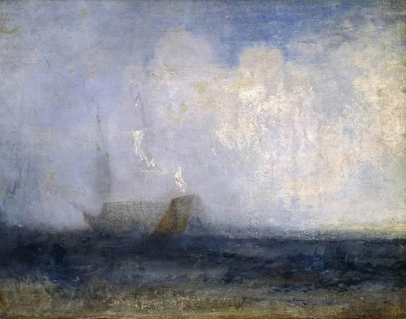 Paesaggio marino con una barca a vela e una nave - J. M. W. Turner