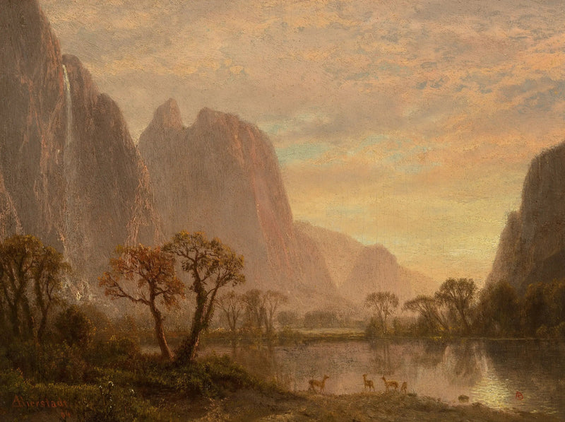 Sentinel Falls e Cathedral Peaks nella valle di Yosemite - Albert Bierstadt