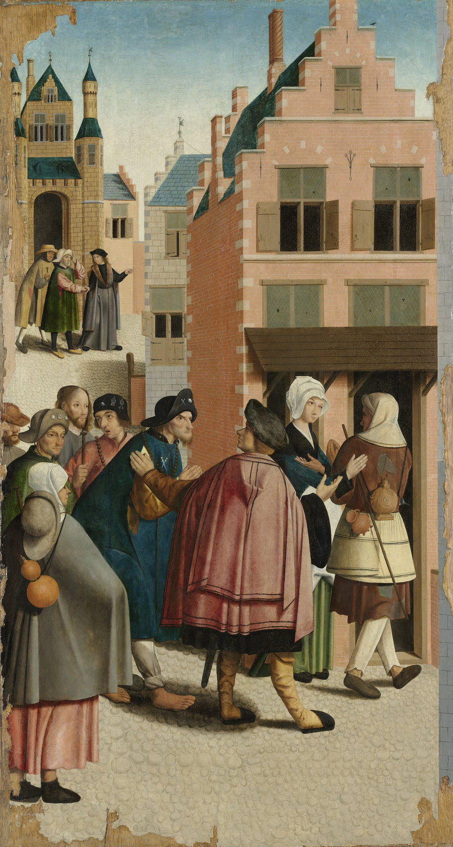 Les sept œuvres de miséricorde. 5 : Accueillir les voyageurs. - Maître d'Alkmaar