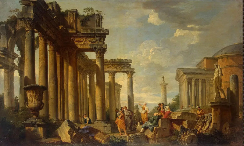 Sermone di Santa Sibilla tra le rovine romane con la statua di Apollo - Giovanni Paolo Panini