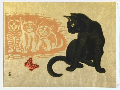 Chats et papillon — Tokuriki Tomikichirō