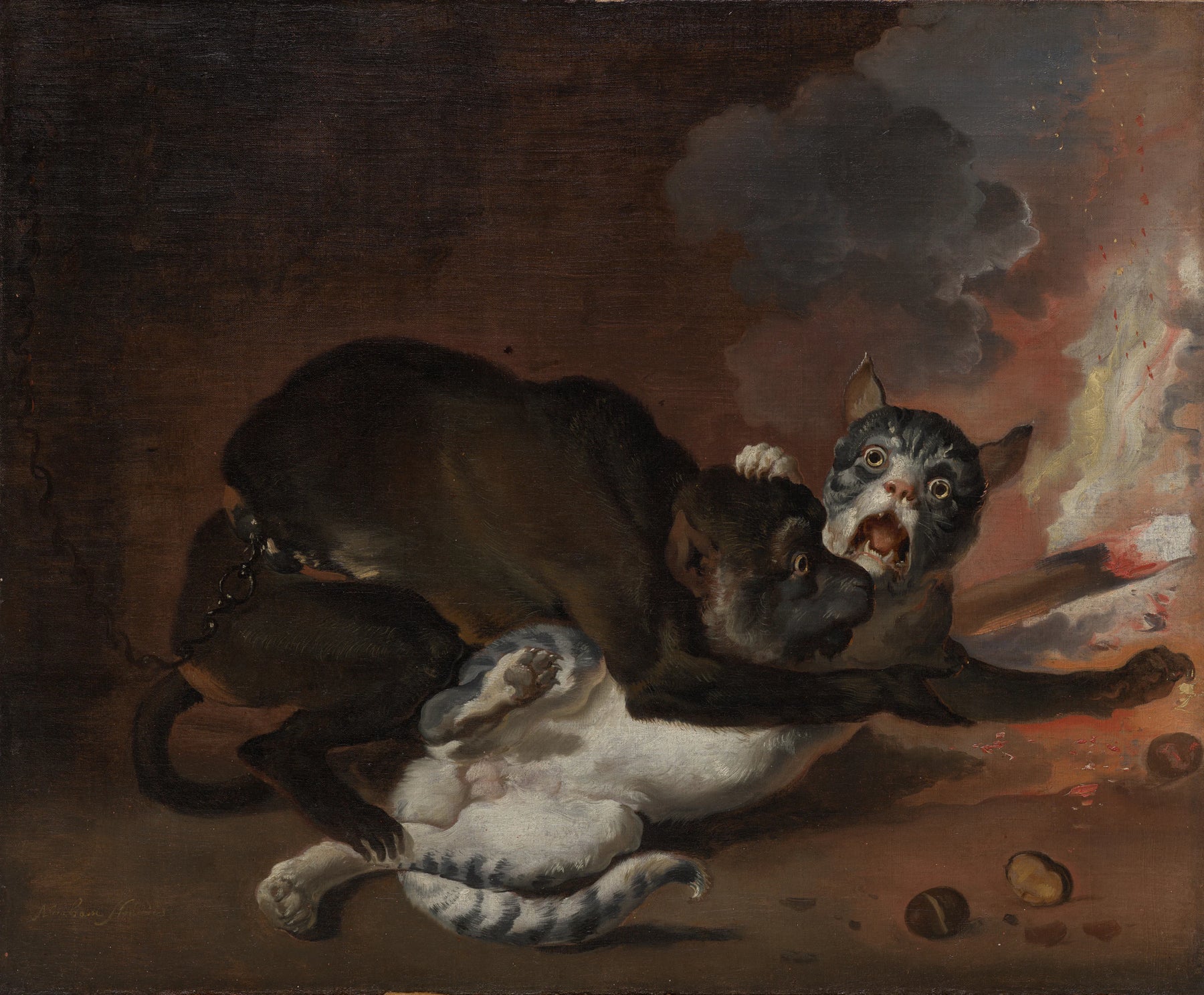 Le singe et le chat - Abraham Hondius