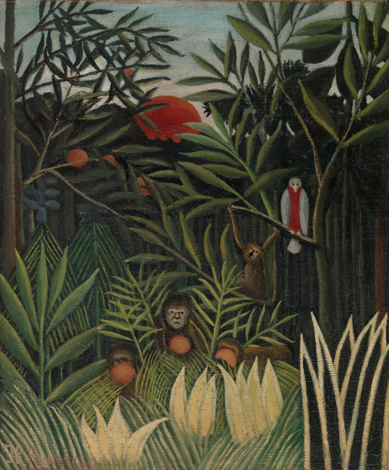 Scimmie e pappagallo nella foresta pluviale - Henri Rousseau