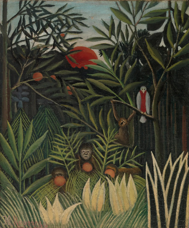 Scimmie e pappagallo nella foresta pluviale - Henri Rousseau