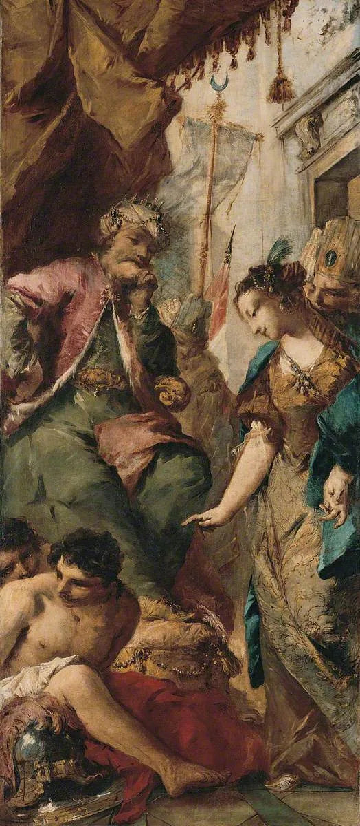 Sophronie demandando al re sarraceno Aladine di liberare i prigionieri cristiani - Francesco Guardi