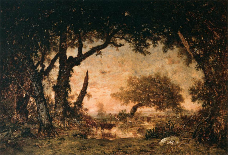 Uscita dalla foresta di Fontainebleau, tramonto - Théodore Rousseau