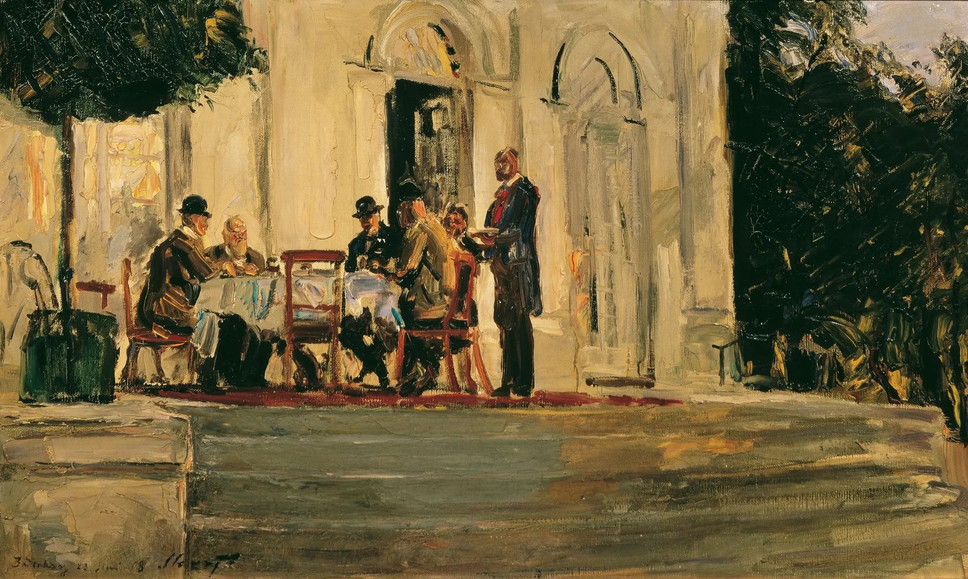Souper auf der Terrasse der Badenburg im Nymphenburger Schlosspark - Max Slevogt image 1 copie peinte à la main à l’huile
