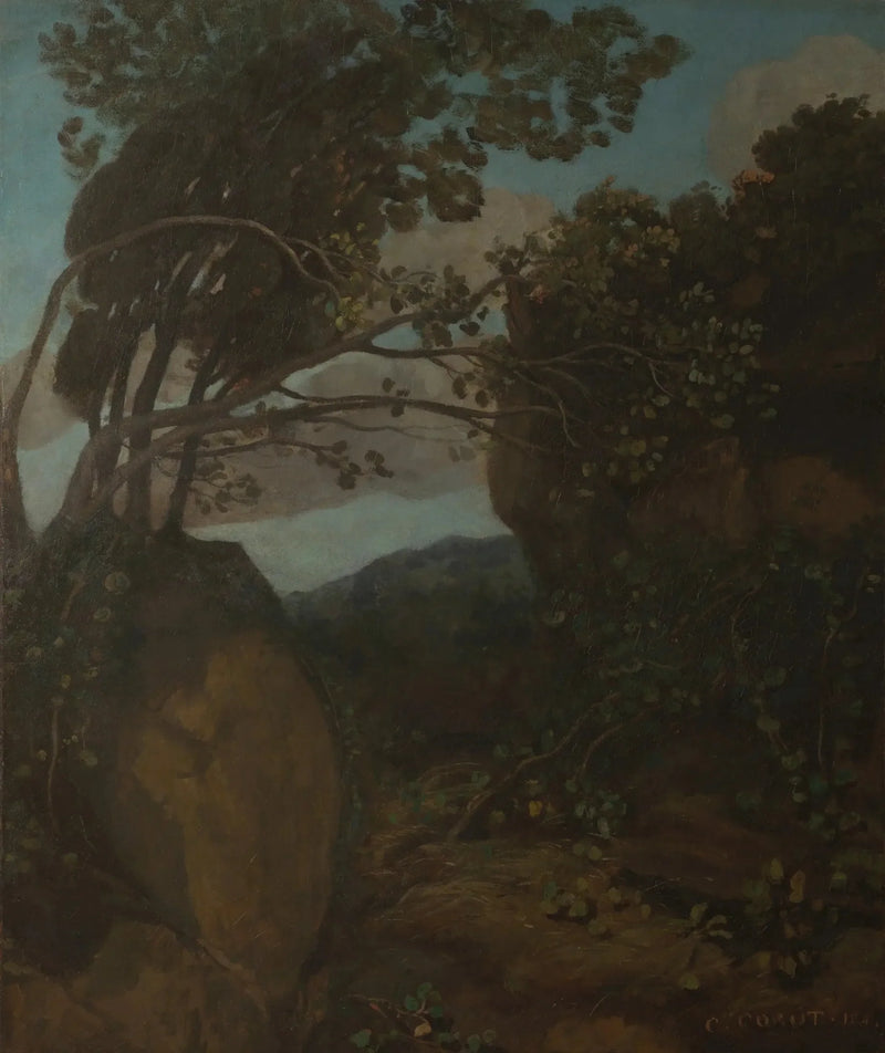 Ricordo di Nemi. Rocce e arbusti - Jean-Baptiste Camille Corot