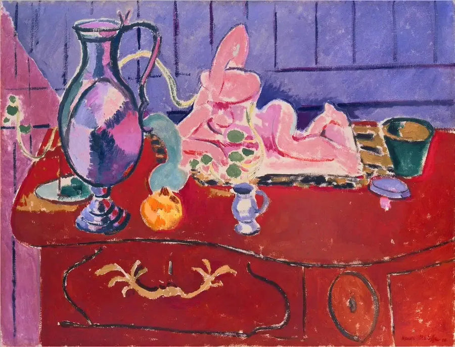 Statuetta e brocca rosa su un comò rosso - Henri Matisse