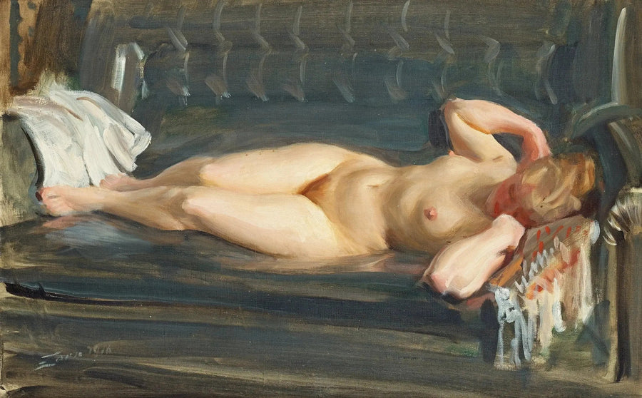 Sul divano in pelle blu-grigia - Anders Zorn