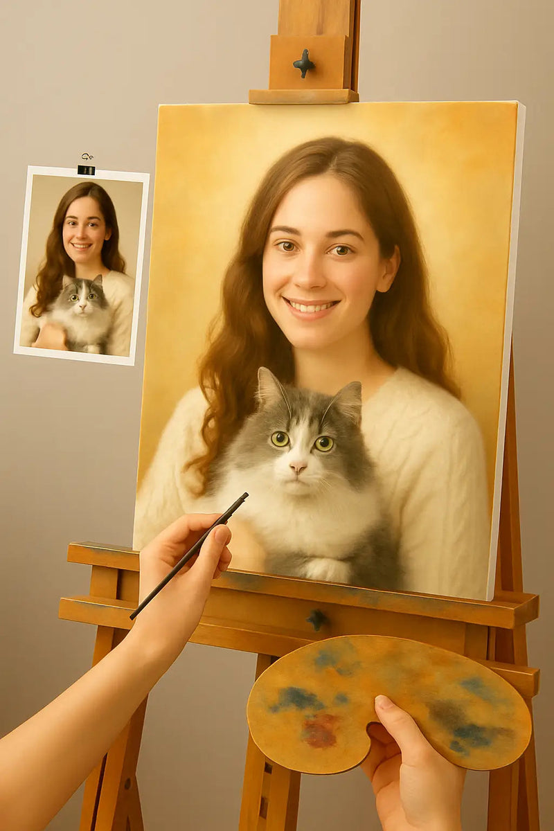 🎨 Quadro personalizzato - Animale e Persona – Pittura a Olio Unica