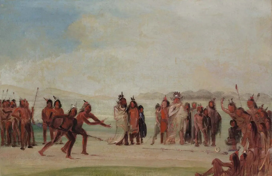 Tchung-kee, un gioco mandan giocato con un anello e una pertica - George Catlin