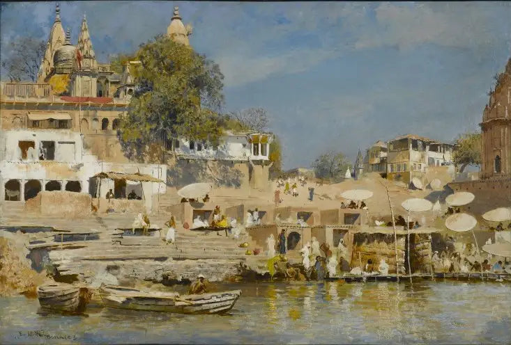 Temples et ghat de baignade à Bénarès - Edwin Lord Weeks image 1 reproduction d’œuvre d’art à l’huile