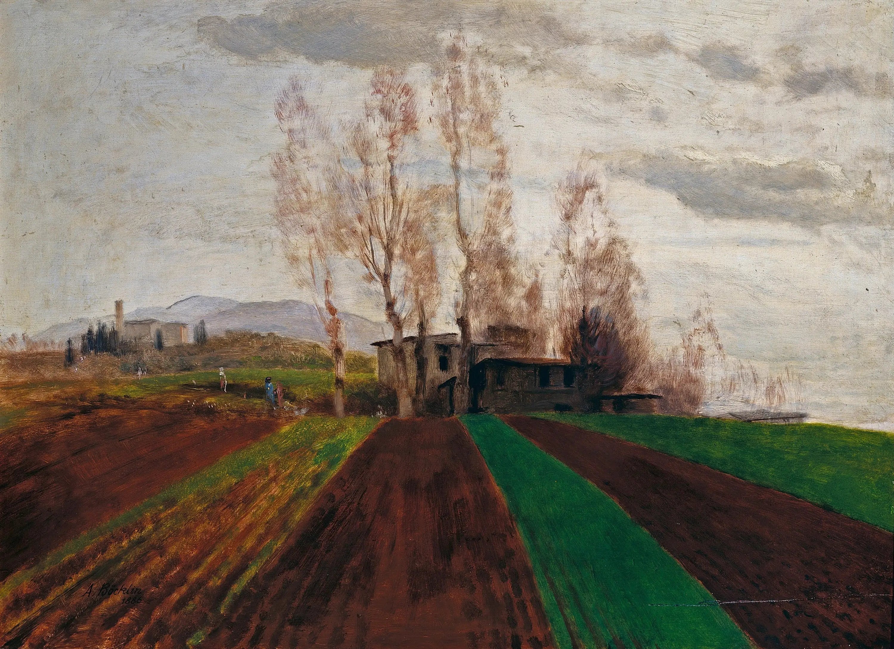 Terres agricoles au début du printemps / - Arnold Böcklin image 1 reproduction de peinture à l’huile