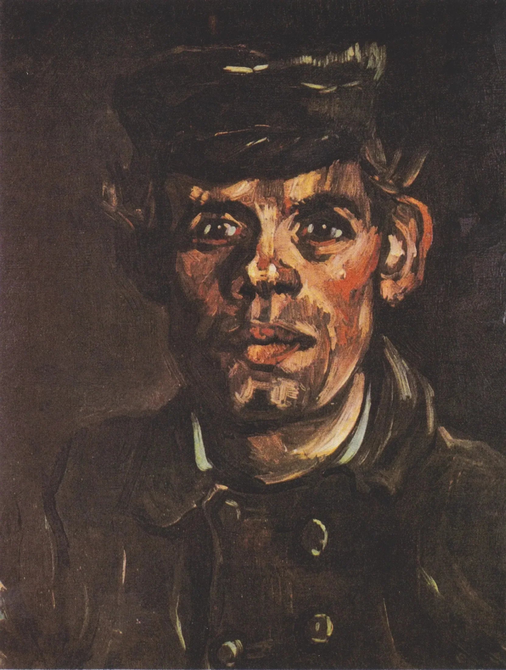 Tête d'un jeune paysan à la casquette à visière - Vincent van Gogh image 1 tableau peint à l’huile sur toile