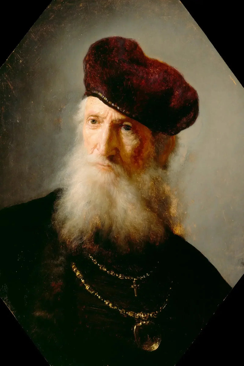 Testa di un vecchio uomo barbuto con un alto berretto - Rembrandt
