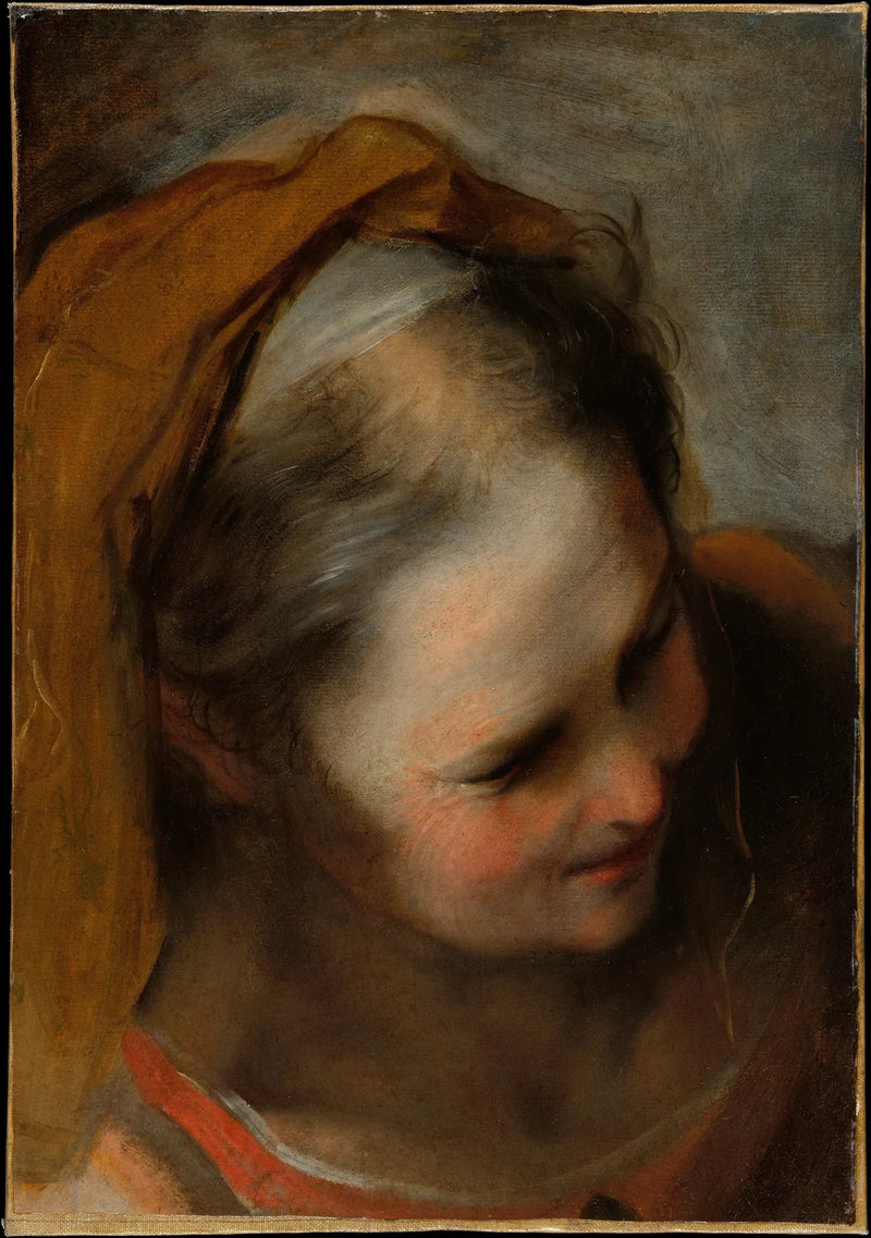 Testa di una vecchia donna che guarda verso il basso a destra (Santa Elisabetta) - Federico Barroci