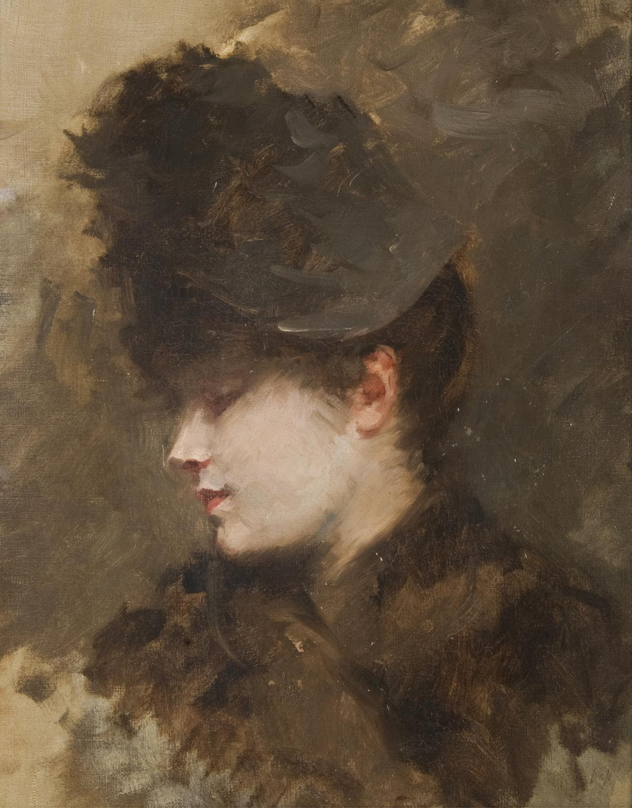Testa di donna con cappello, di profilo - Giuseppe De Nittis