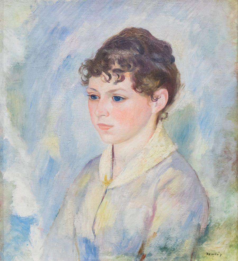 Testa di giovane ragazza su sfondo blu chiaro - Pierre-Auguste Renoir