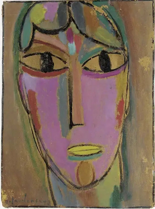 Tête mystique : Tête de femme - bouche jaune - Alexej von Jawlensky image 1 copie peinte à la main à l’huile