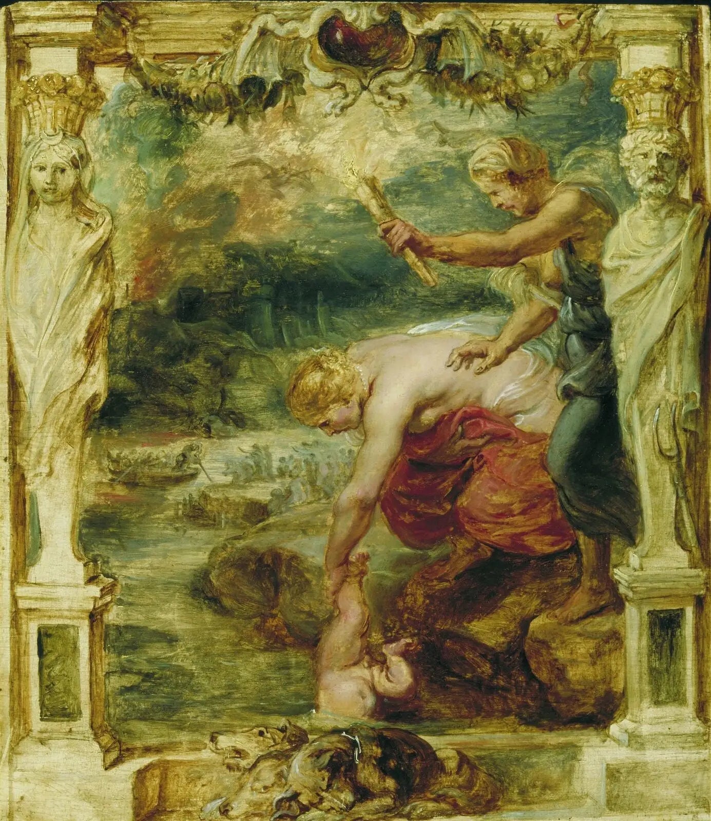 Thétis plongeant l'enfant Achille dans le fleuve Styx - Peter Paul Rubens image 1 reproduction de peinture à l’huile