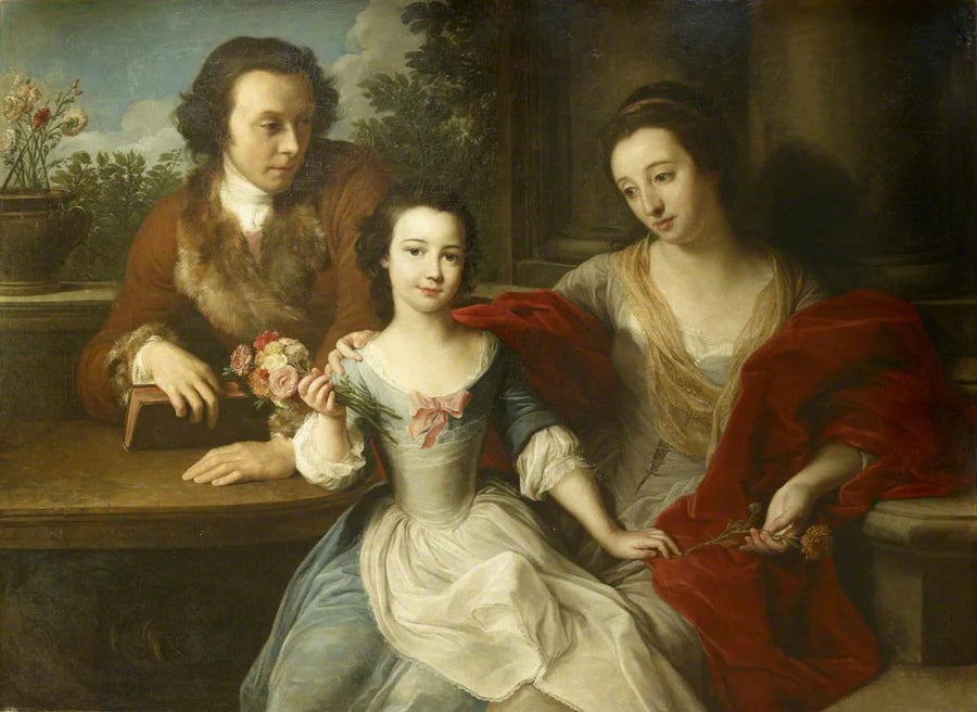 Thomas Barrett-Lennard (1717–1786), futuro 17° Lord Dacre, avec son épouse, Anna Maria Pratt (décédée en 1806), et leur fille, Barbara Anne - Pompeo Batoni